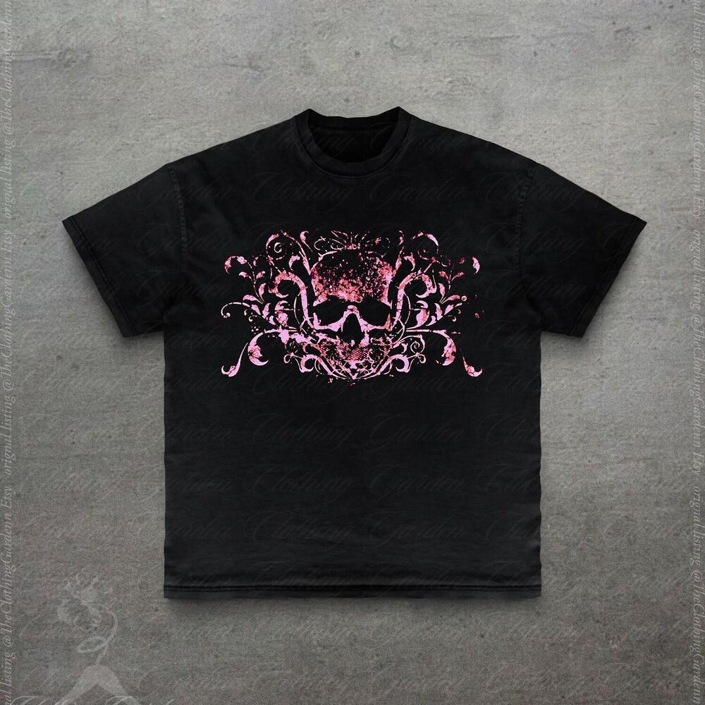 Skull Graphic Tee,  Goth T-Shirt For Women Men, Style Floral Skull Top